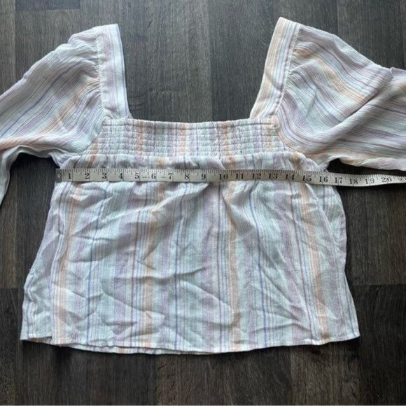 BCBGeneration Multicolor Square Neckline Smocked Long Sleeve Top Size M - Picture 4 of 7